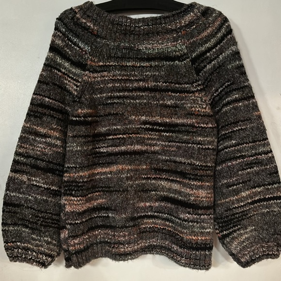 Express Oversized Heather Gray Black Boat Neck Wool Blend Knit Pullover Sweater - Picture 4 of 9